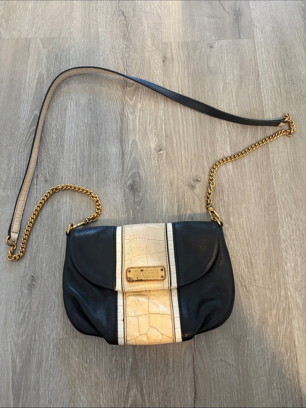 Black and Cream Leather Crossbody Shoulder Bag